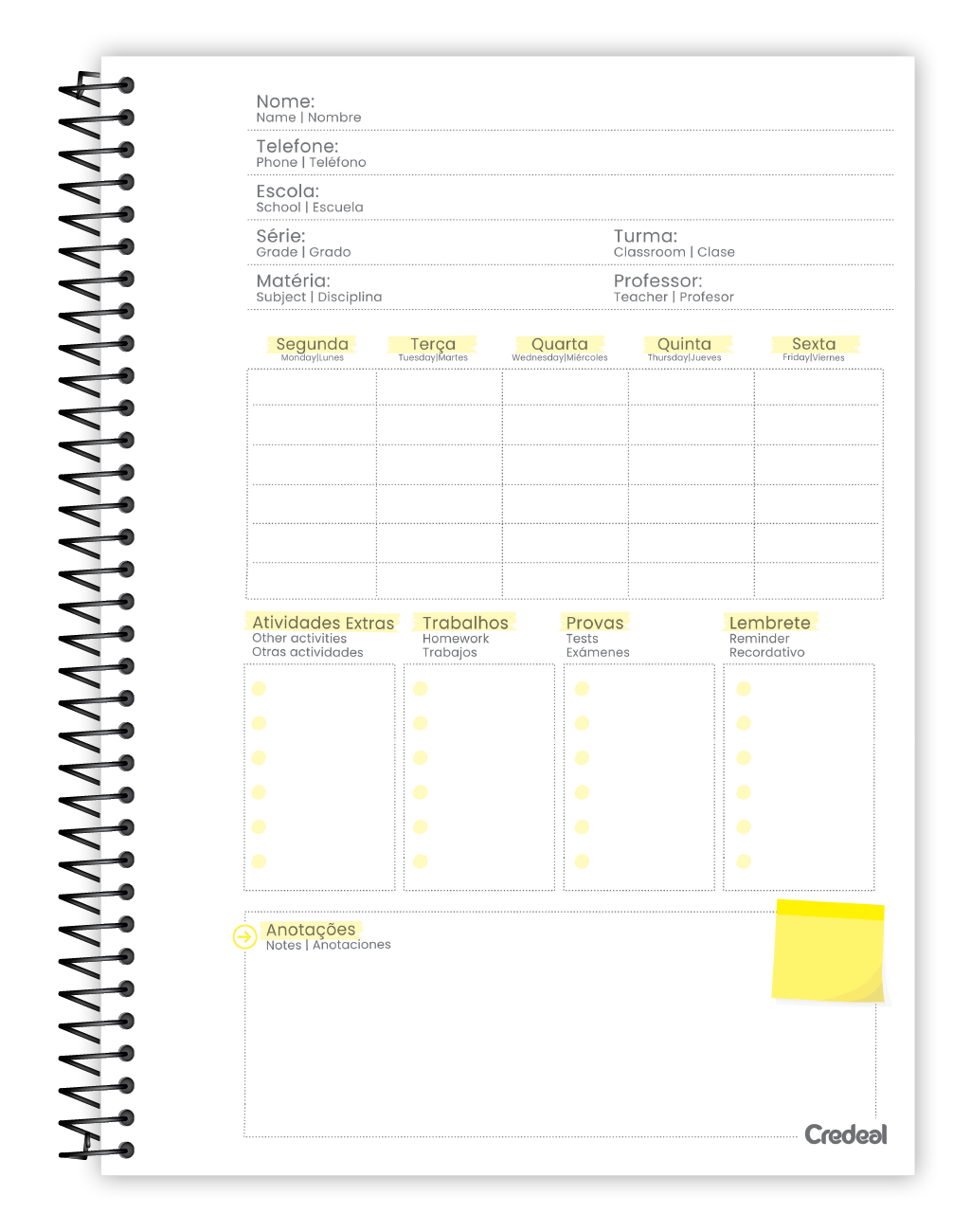 Caderno Agro+ 10 Matérias 160 Folhas Universitário Credeal – Capa Dura, Espiral, Folhas Pautadas, Ideal Estudo e Organização