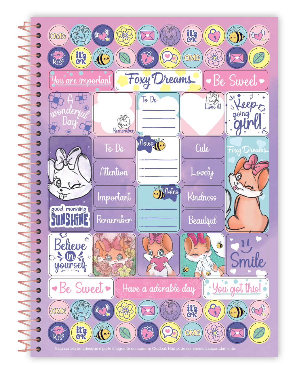 Caderno Foxy Teen 1 Matéria 80 Folhas Credeal, Capa Dura, Universitário 200×275 mm