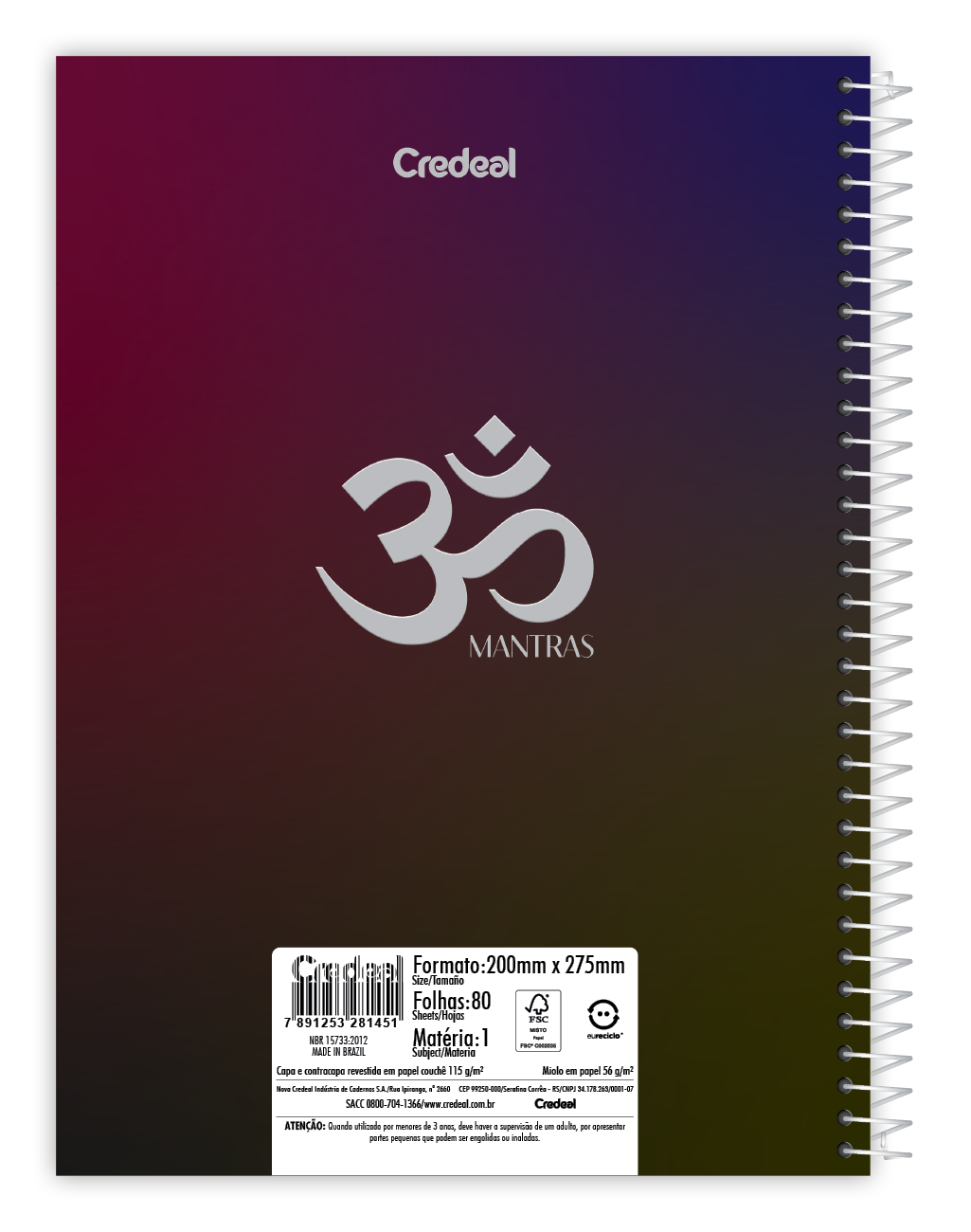 Caderno Mantras | Positividade | Universitário Capa Dura 1 Matérias 80 Folhas | Credeal