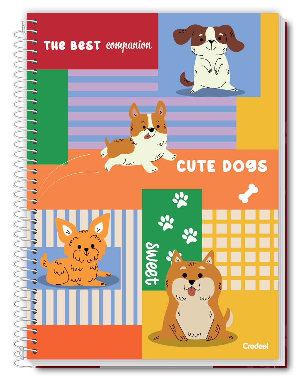 Caderno Pet Fun Credeal – 1 Matéria, 80 Folhas, Capa Dura, Universitário | Estampas de Pets