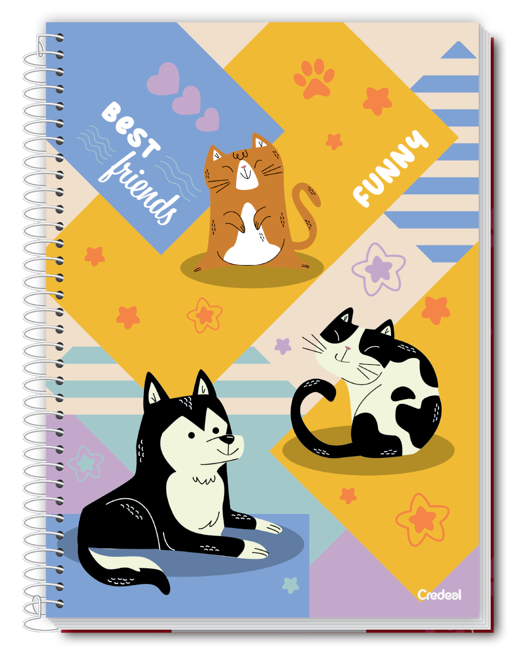 Caderno Pet Fun Credeal – 1 Matéria, 80 Folhas, Capa Dura, Universitário | Estampas de Pets