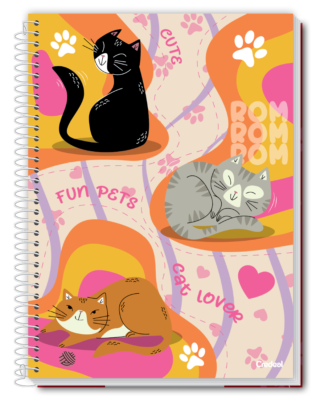 Caderno Pet Fun Credeal – 1 Matéria, 80 Folhas, Capa Dura, Universitário | Estampas de Pets