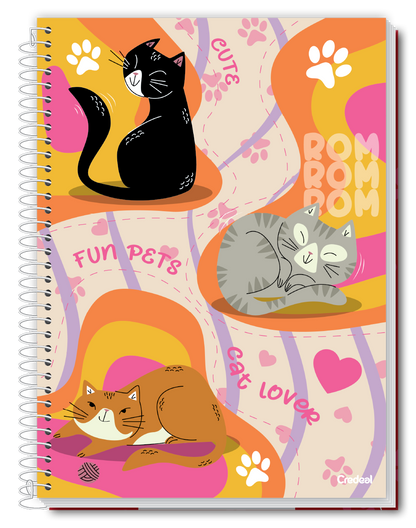 Caderno Pet Fun Credeal – 1 Matéria, 80 Folhas, Capa Dura, Universitário | Estampas de Pets