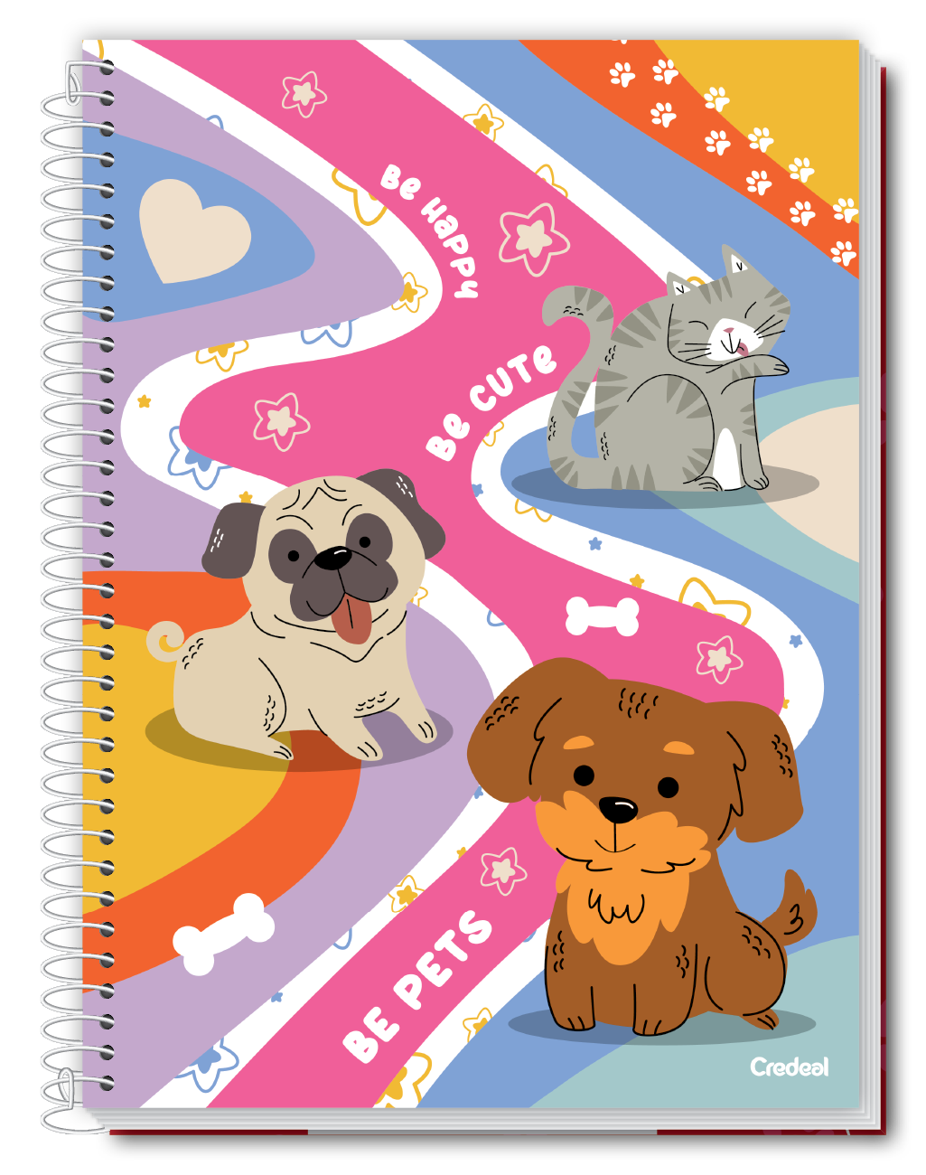 Caderno Pet Fun Credeal – 1 Matéria, 80 Folhas, Capa Dura, Universitário | Estampas de Pets