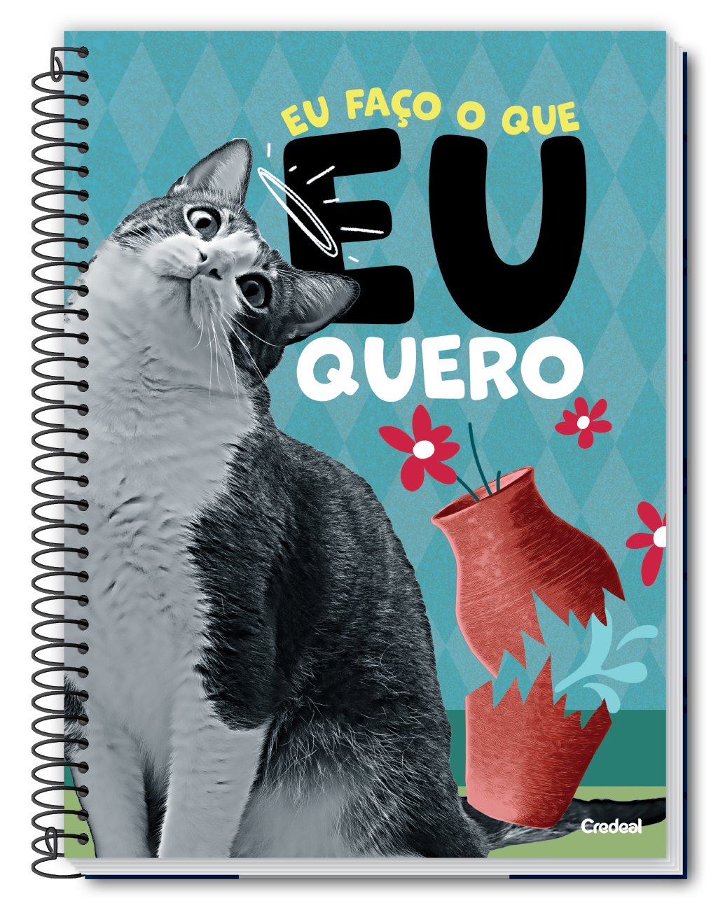 Caderno Vida de Pet 80 Folhas 1 Matéria Universitário Credeal – Capa Dura, Espiral – Design Pet Adorável