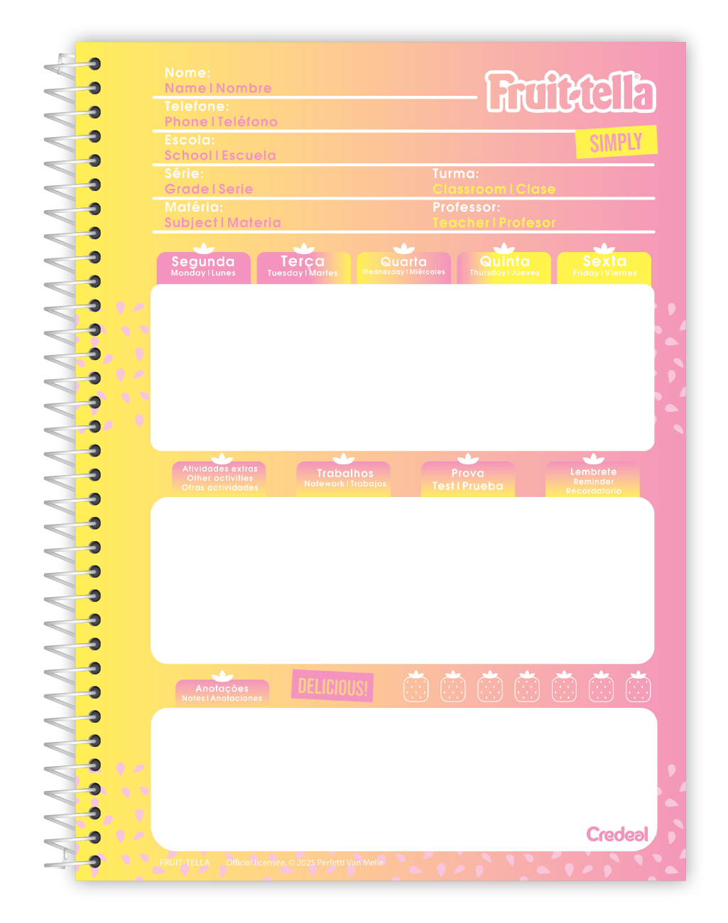 Caderno Fruit-Tella | Cheirinho de Frutas | Universitário Capa Dura 10 Matérias 160 Folhas | Credeal