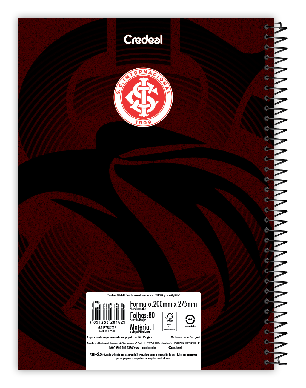 Caderno do Inter | Universitário Capa Dura 10 Matérias 160 Folhas | Credeal