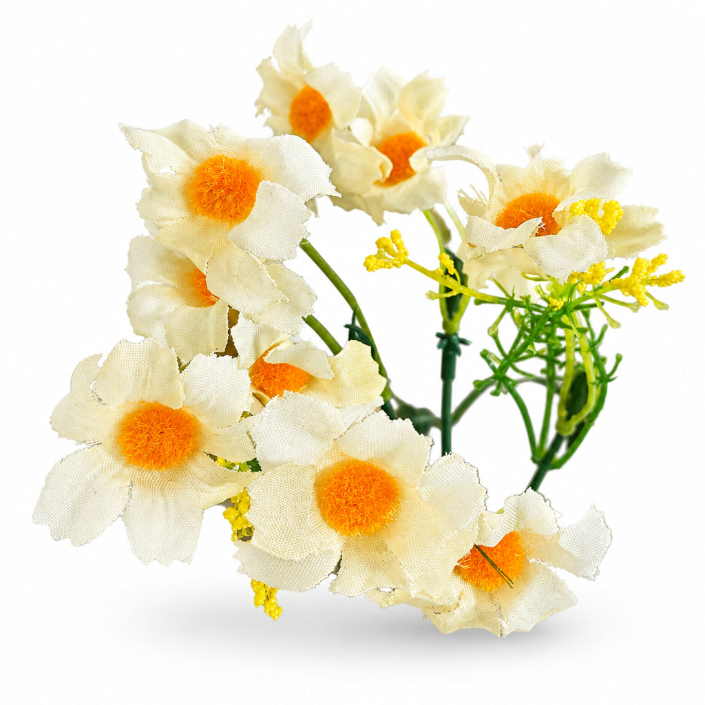 Buquê de Margaridas Artificiais Creme e Amarelo 28 cm – 10 Hastes | Florarte