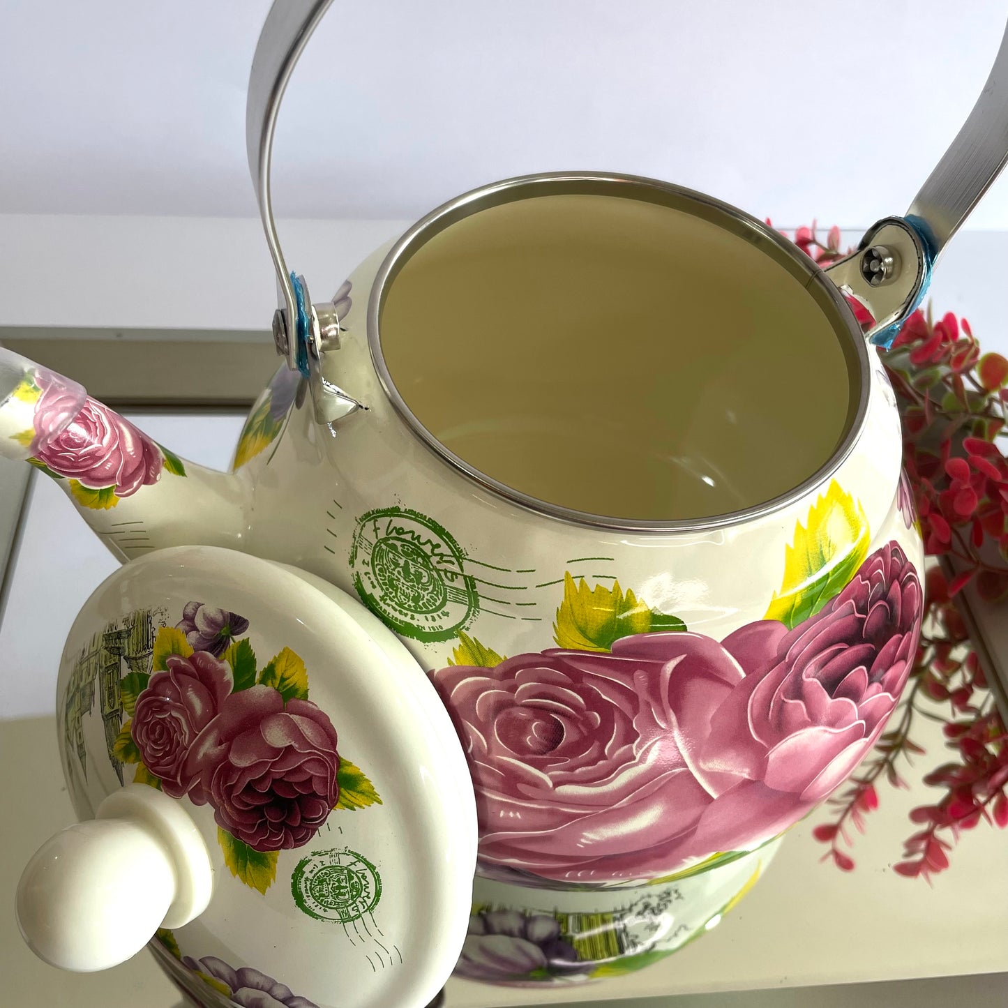 Chaleira Esmaltada 2,5L Vintage Estampa Floral