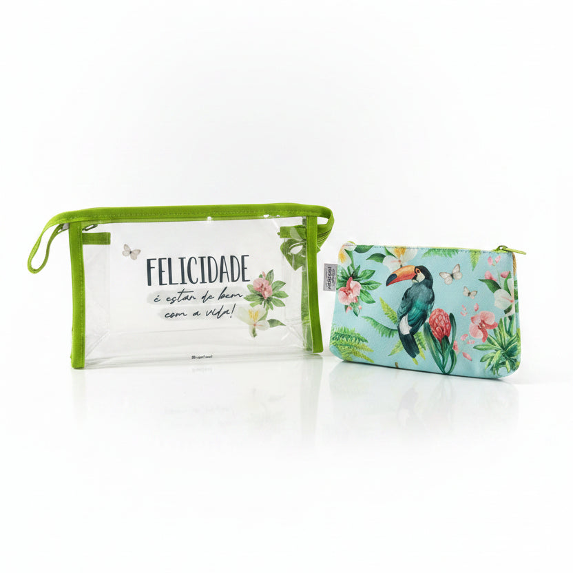 Kit 2 Necessaire | Felicidade é estar de bem com a vida | Brasfoot Presentes