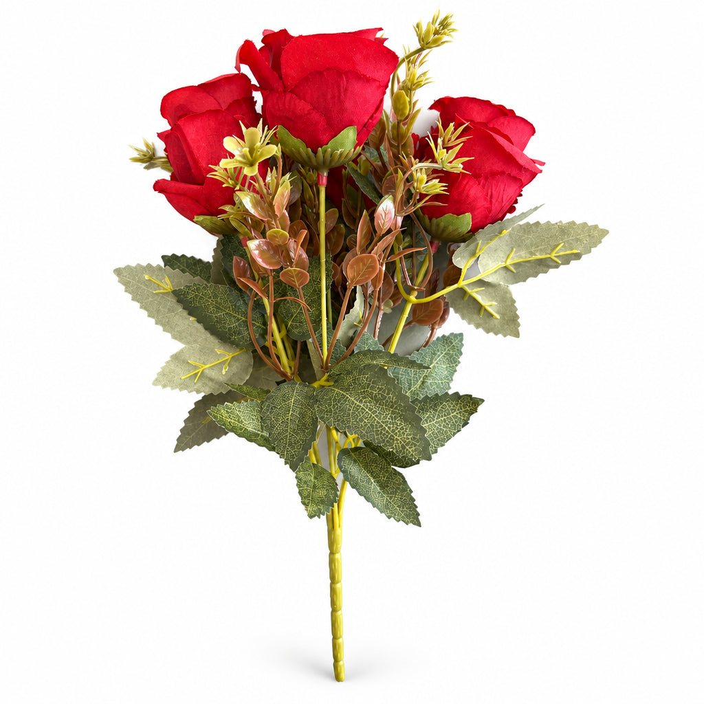 Buquê de Rosas Artificiais Vermelho Outono 31 cm – 7 Hastes | FlorArte