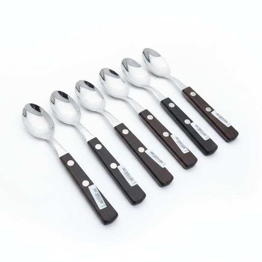 Conjunto 6 Colheres para Chá Tramontina Inox com Cabo de Madeira Polywood Castanho