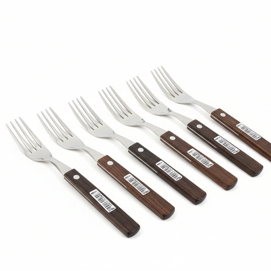 Conjunto 6 Garfos de Mesa com Lâmina em Aço Inox e Cabo em Madeira Tratada Polywood Castanho | Tramontina