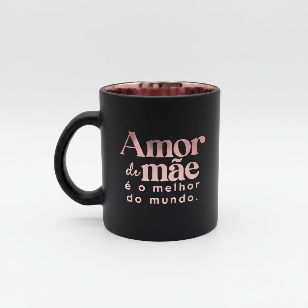 Caneca de Vidro Diamond Metalic 300ml | Lata Presente | Amor de Mãe | Brasfoot