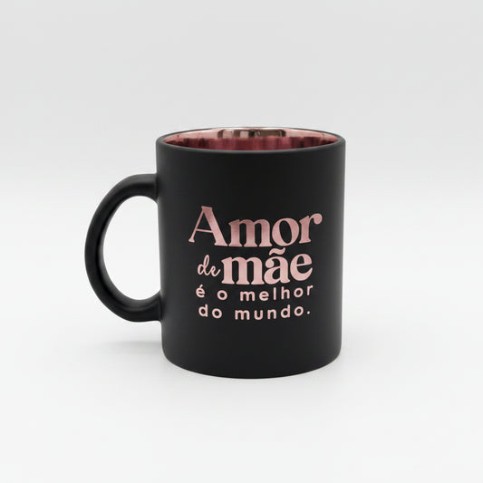 Caneca de Vidro Diamond Metalic 300ml com Lata Presente – Amor de Mãe é o Melhor Amor do Mundo | Brasfoot