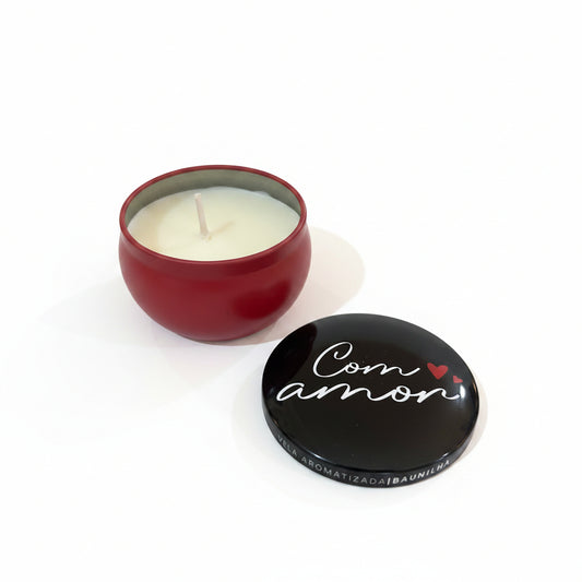 Vela Aromática 55g de Cera de Soja em Lata | Com Amor <3 | Brasfoot Presentes