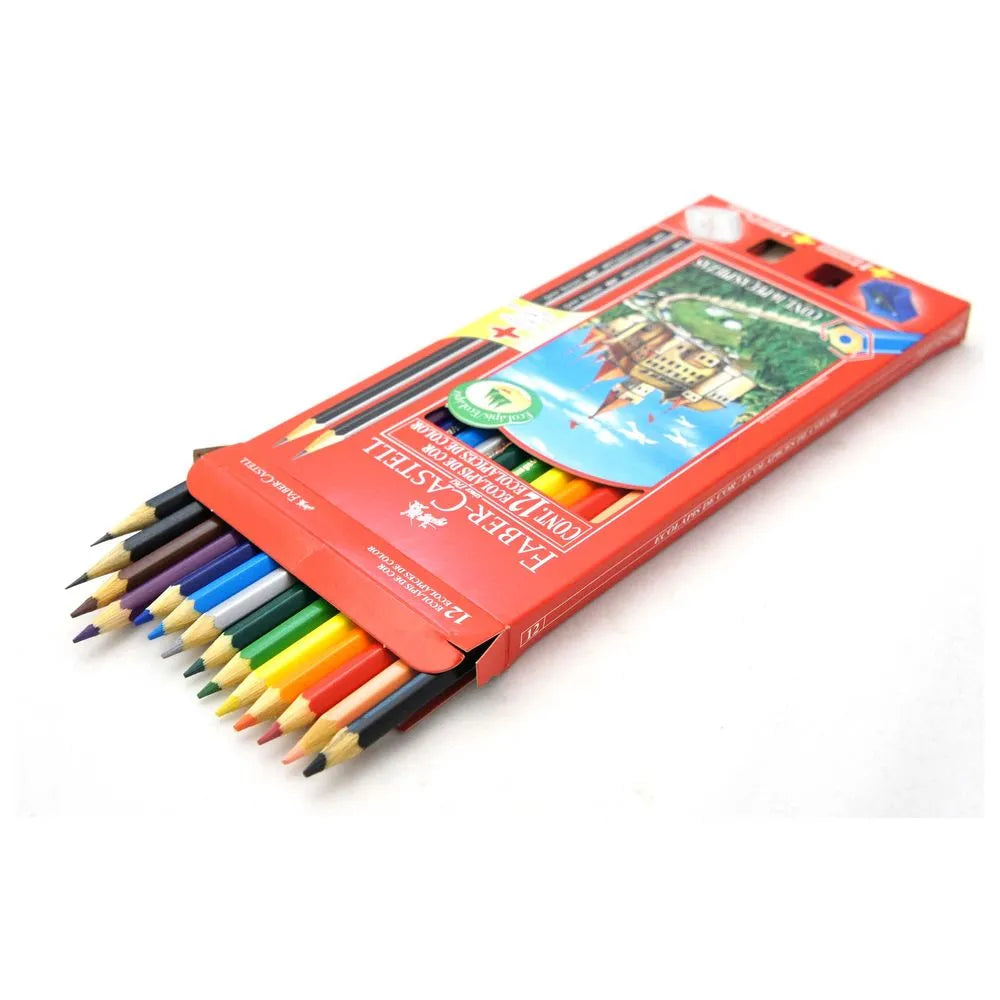 Lápis de Cor Faber-Castell EcoLápis 12 Cores, Kit com Apontador, Borracha e 2 EcoLápis Grafite 120112+2N