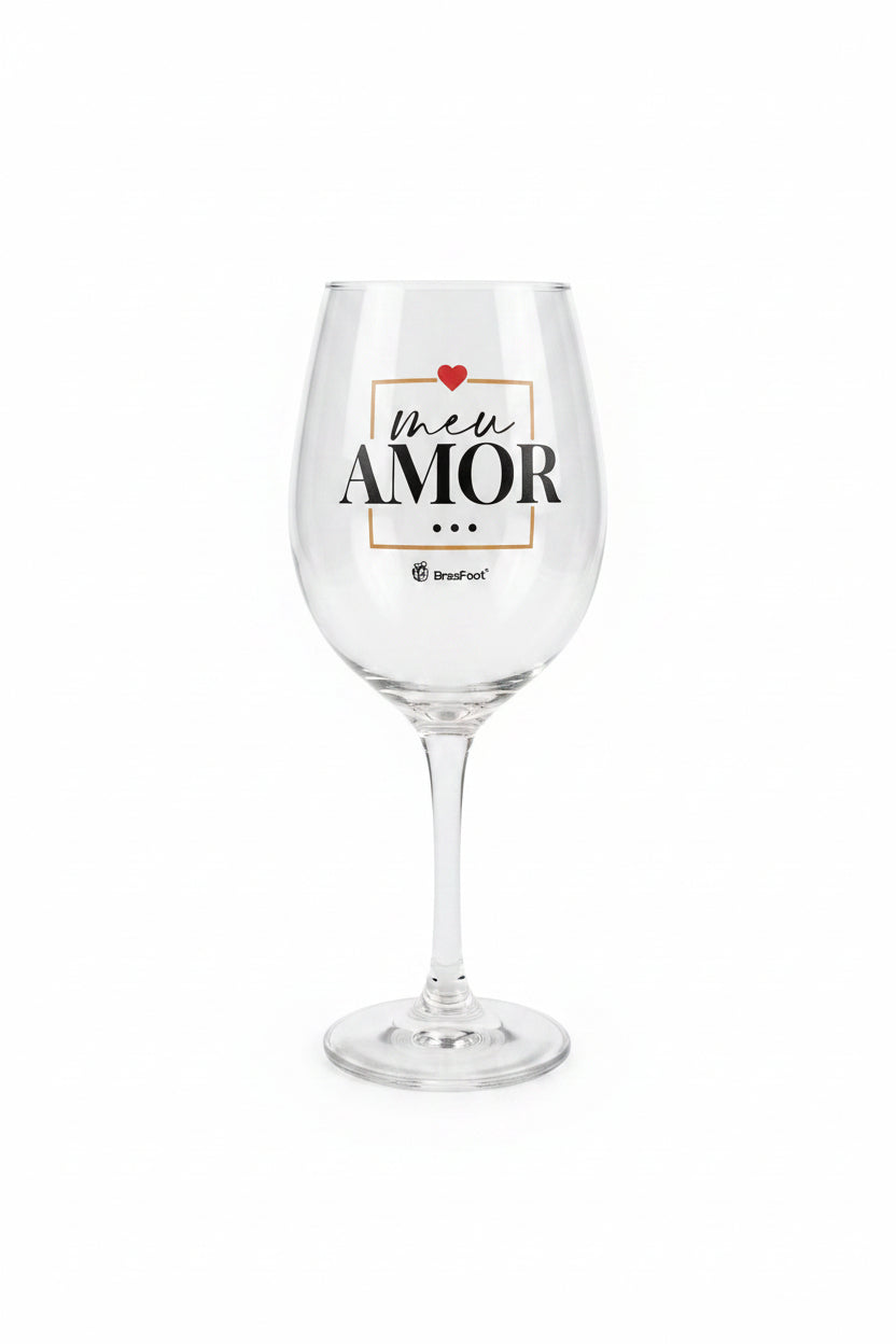 Taça de Vinho 385 ml Vidro | Meu Amor Presente Romântico para Dia Especial | Brasfoot