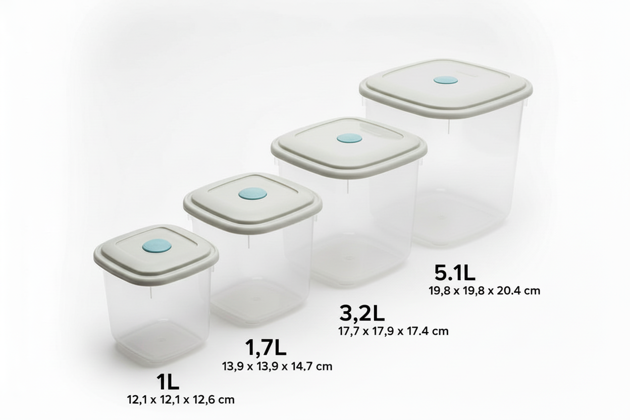 Conjunto 4 Potes Sanremo Vac Freezer SR485/2C 1L 1,7L 3,2L 5,1L BPA Free