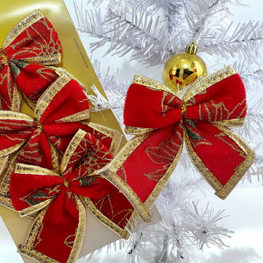 Kit 4 Laços Natalinos de Veludo Art Christmas – 10 × 7,5 cm | Decorativo para Árvore, Guirlanda e Presentes