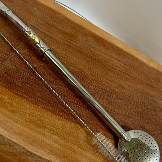 Bomba de Chimarrão Aço Inox 25 cm com Rosca - Pingente Chaleira | Garibaldi