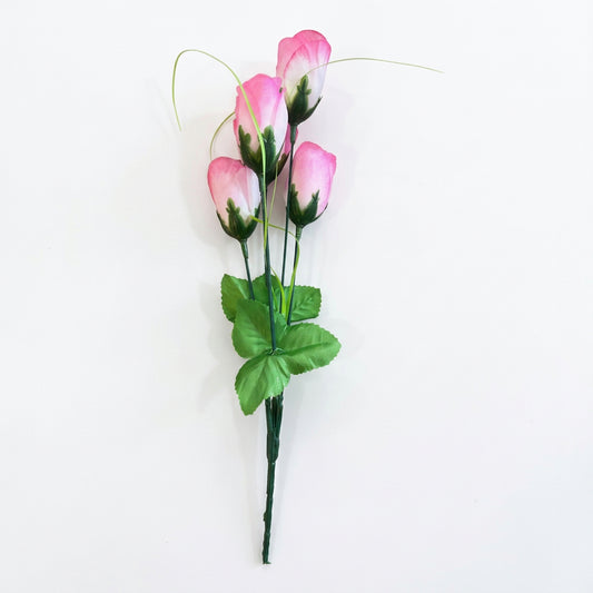 Buquê de Botões Fechados de Rosa Artificiais Cor-de-Rosa 35 cm – 5 Hastes | FlorArte