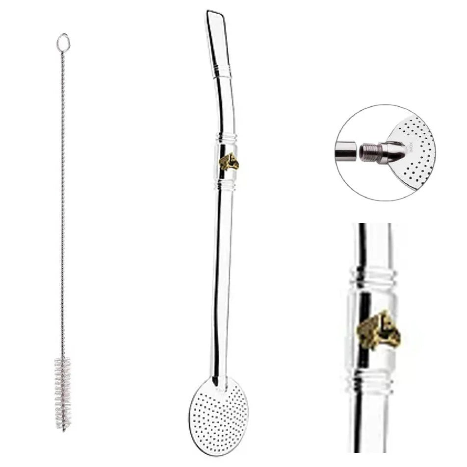 Bomba De Chimarrão Aço Inox 25 cm Com Rosca - Pingente Cavalo Crioulo | Garibaldi