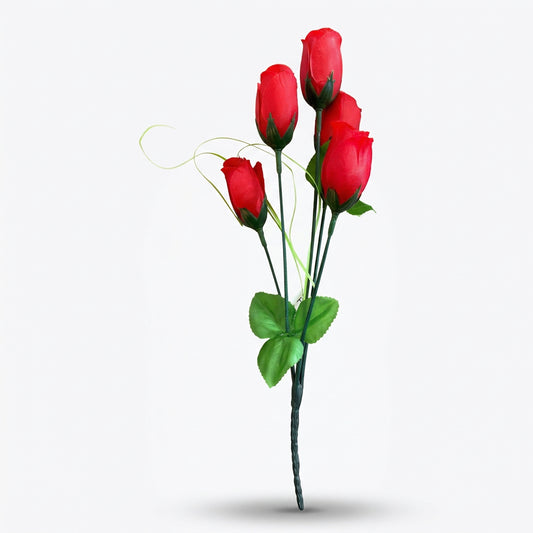 Buquê de Botões de Rosa Artificiais Vermelho 35 cm – 5 Hastes | FlorArte
