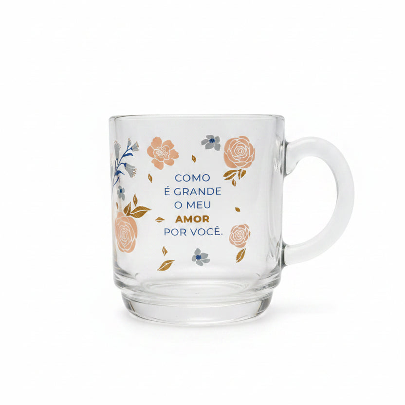 Caneca de Vidro Elegance 300ml – Para Minha Mãe com Todo Carinho | Brasfoot Presentes
