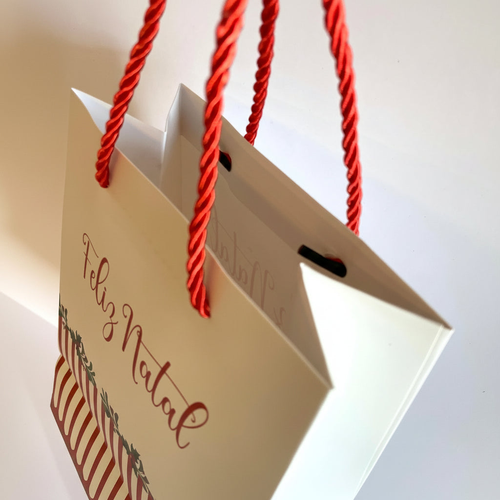 Sacola de Papel para Presente FlorArte – Guirlanda Berry Vermelho 23×18×10 cm