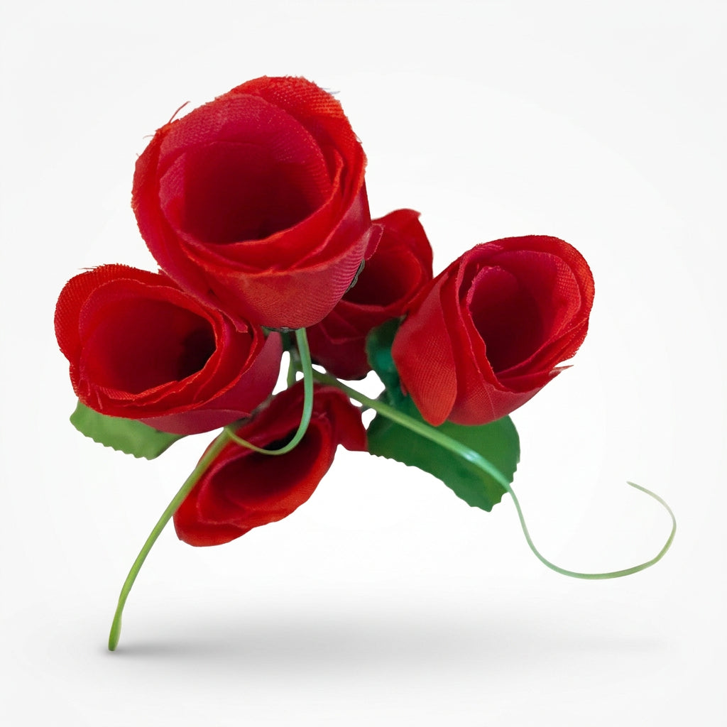 Buquê de Botões de Rosa Artificiais Vermelho 35 cm – 5 Hastes | FlorArte