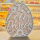 Placa Decorativa Ovo Feliz Páscoa em MDF | Rosa e Branco | FlorArte