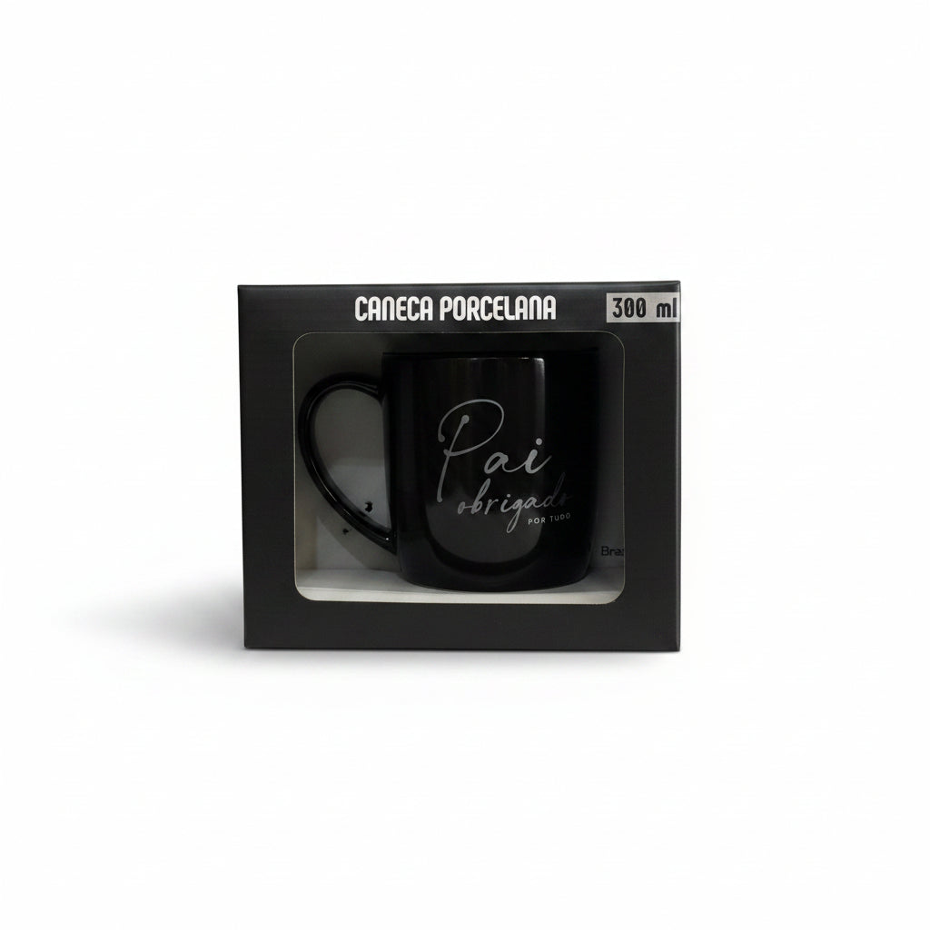 Caneca de Porcelana "Pai, Obrigado por Tudo" 300ml – Linha Urban Brasfoot | Presente Dia dos Pais