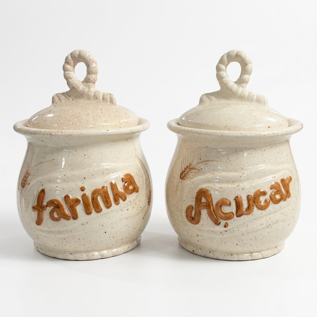 Pote de Mantimentos de Cerâmica Artesanal Farinha e Açúcar | Decoração Trigo – Cerâmica Alessandra