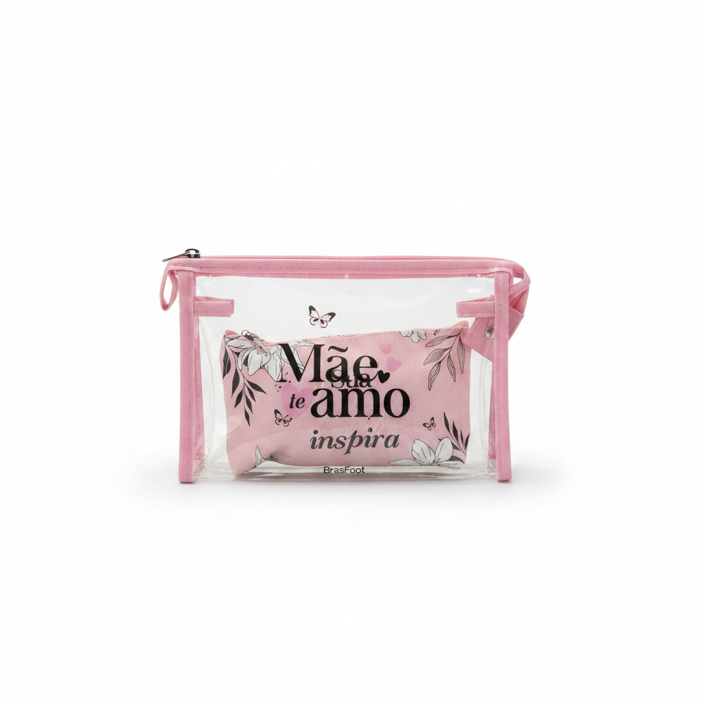 Kit Necessaire Feminina 2 Peças Mãe Sua Luz Inspira – Transparente + Interna | Brasfoot Presentes