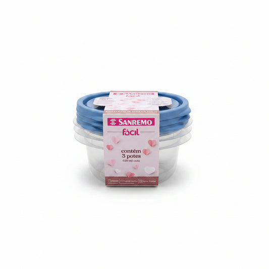 Conjunto 3 Potes Redondos Plástico 620ml — Sanremo Linha Fácil | Hermético • BPA Free | Micro-ondas, Freezer e Lava-louças