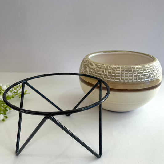 Cachepot de Cerâmica | Cumbuca G com Suporte Cristal | 14 x 9,5 cm (Diâmetro x Altura) | Cerâmica StarBella