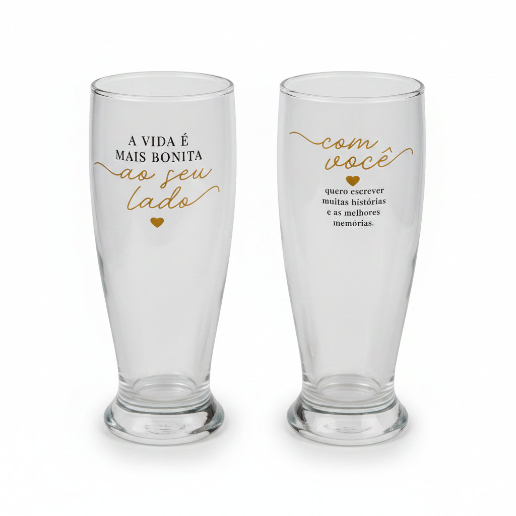 Kit 2 Copos Munich 200ml Brasfoot – “A Vida é Mais Bonita ao Seu Lado”