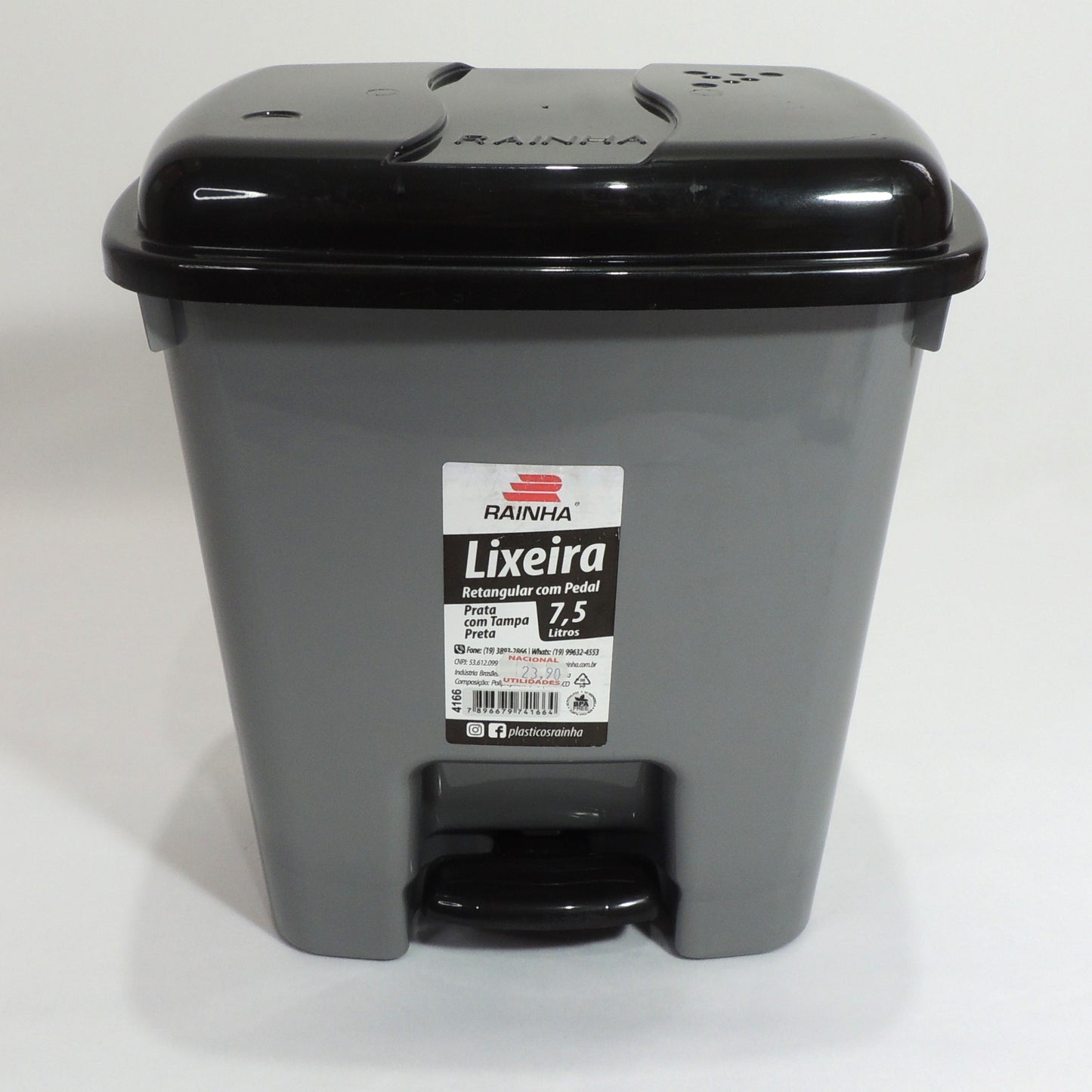 Lixeira Retangular com Pedal 7,5 Litros | Plásticos Rainha