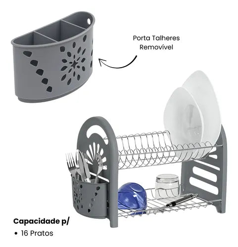 Secador de Louças Mimo Duplo com Porta-Talheres – Niquelart | Aço Cromado