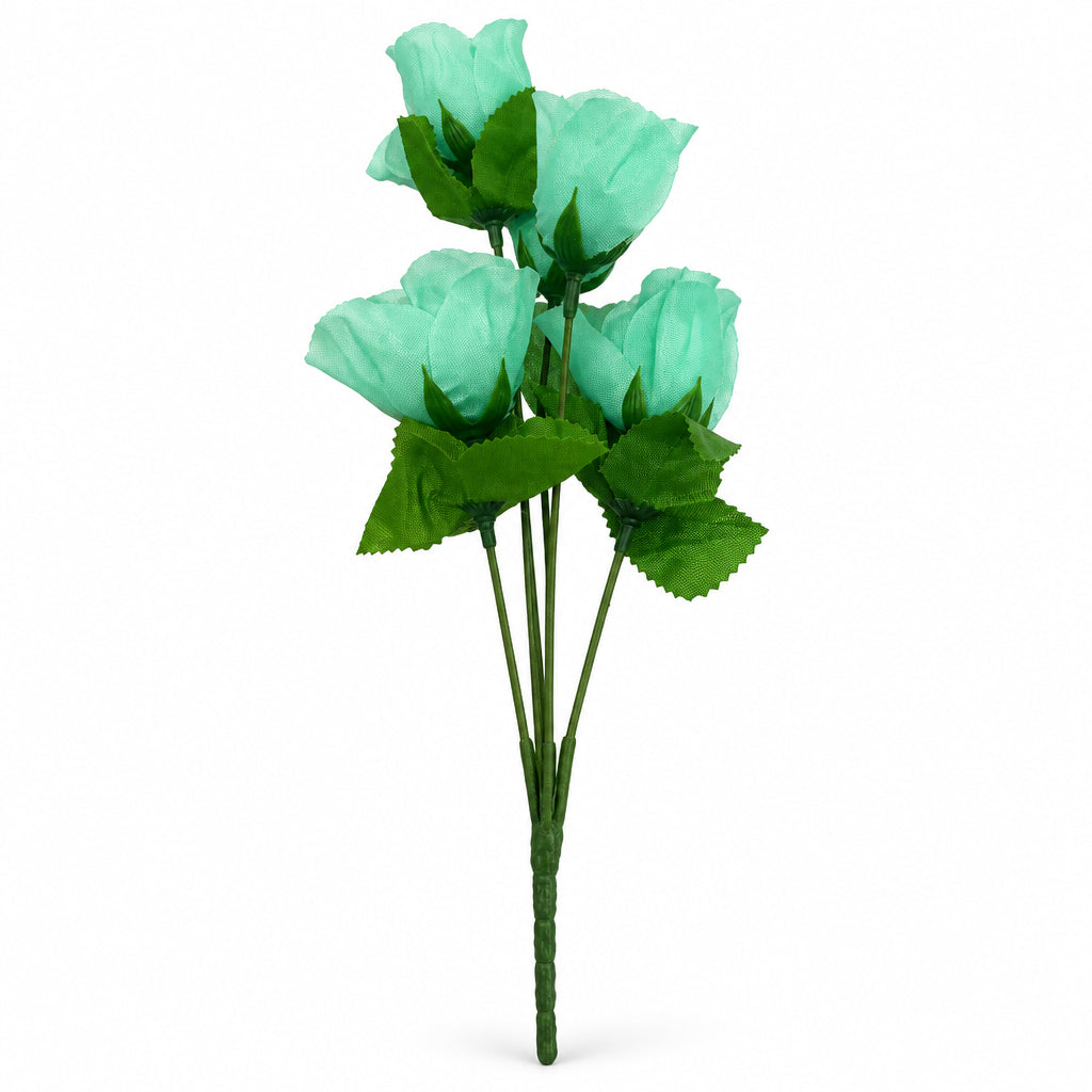 Buquê de Botões de Rosa Artificiais Turquesa 35 cm – 5 Hastes | FlorArte