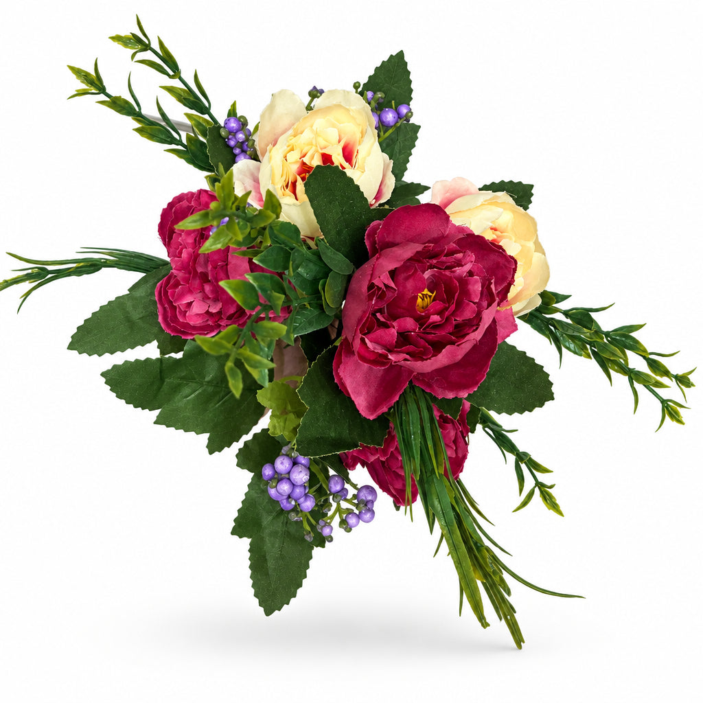 Buquê de Peônias Artificiais Vermelho e Creme 30 cm – 6 Hastes | Kramer & Bastos