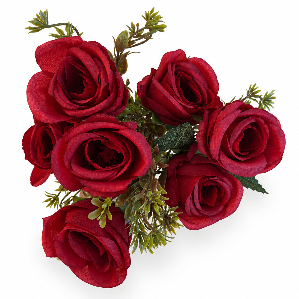 Buquê de Rosas Artificiais Vermelho Outono 31 cm – 7 Hastes | FlorArte