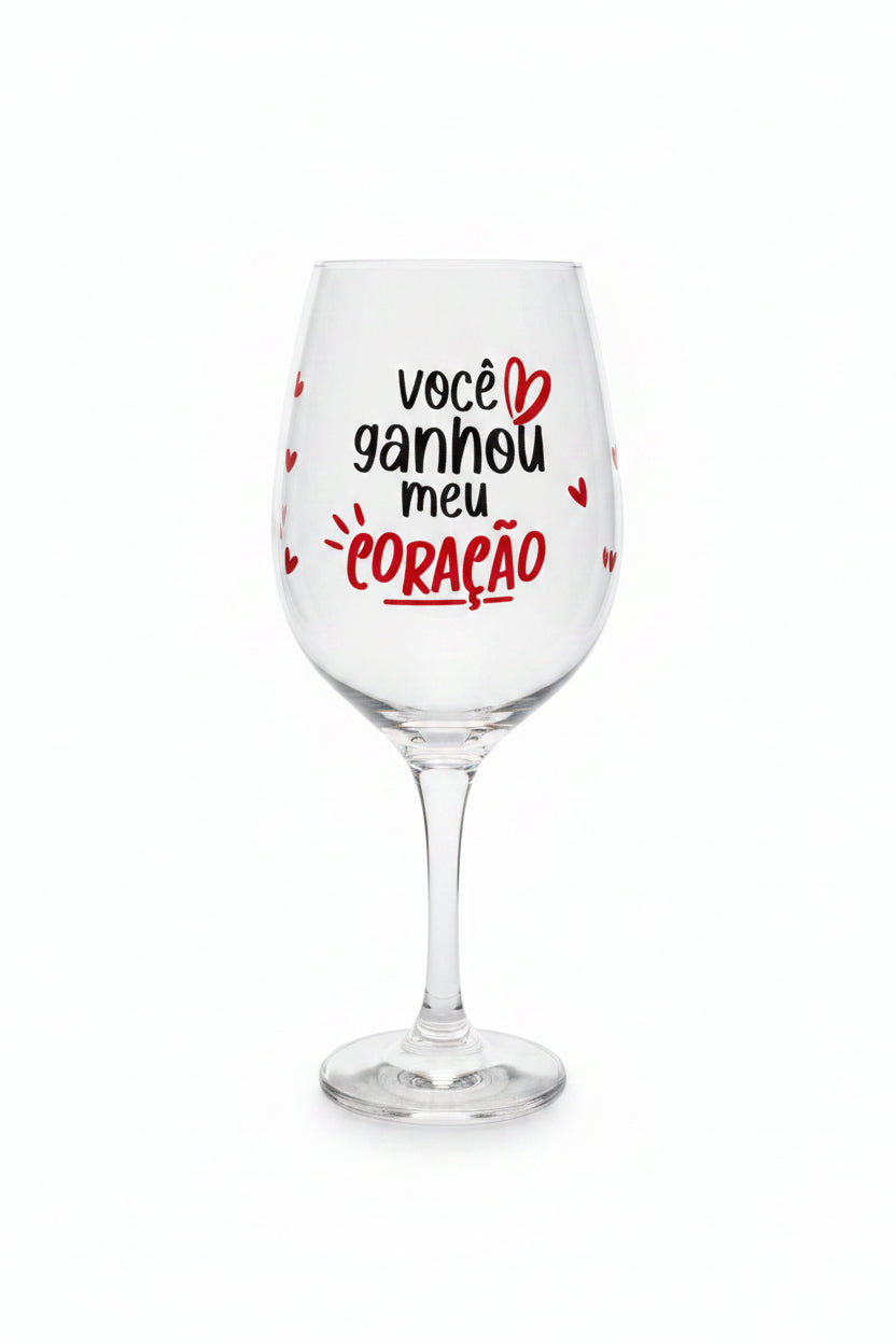 Taça de Vinho 385ml Você Ganhou Meu Coração Brasfoot | Presente Romântico