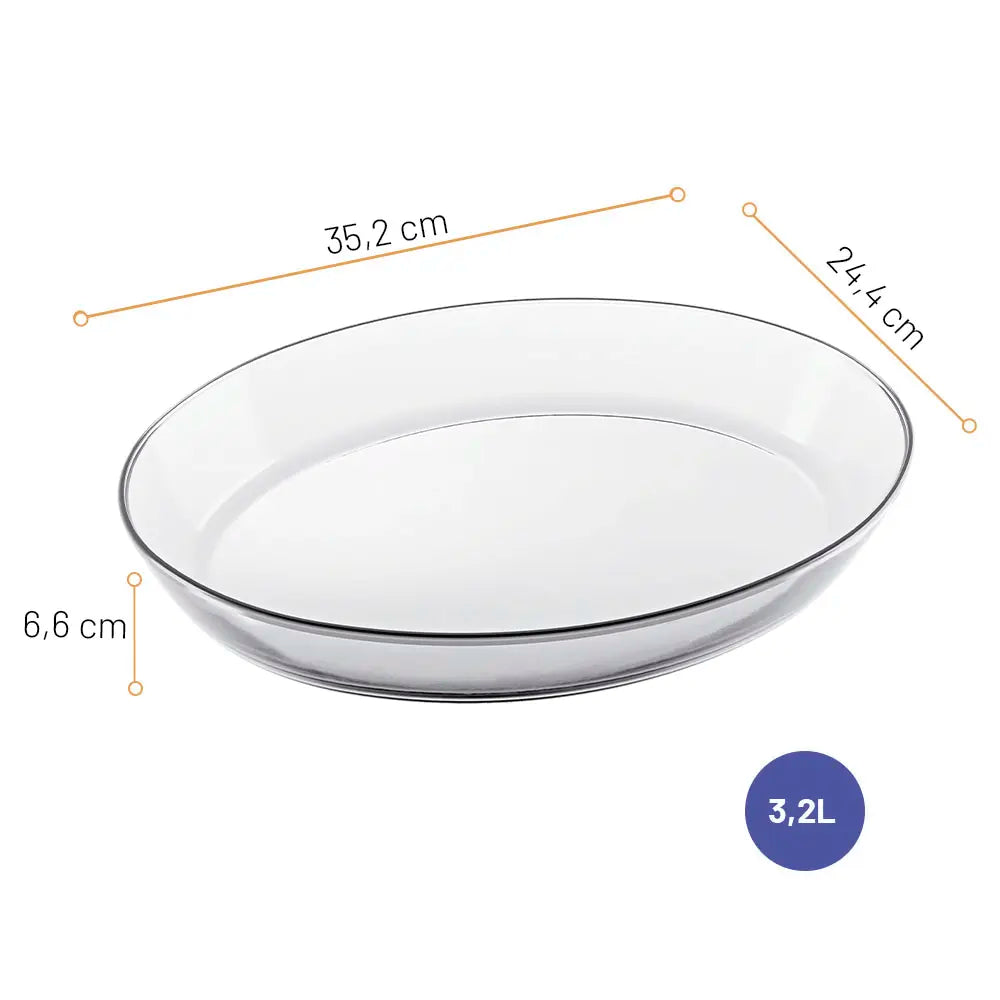 Assadeira de Vidro Oval Marinex Clássica 3,2 L - 35,2 x 24,4 x 6,6 cm – Vidro Temperado | Nadir