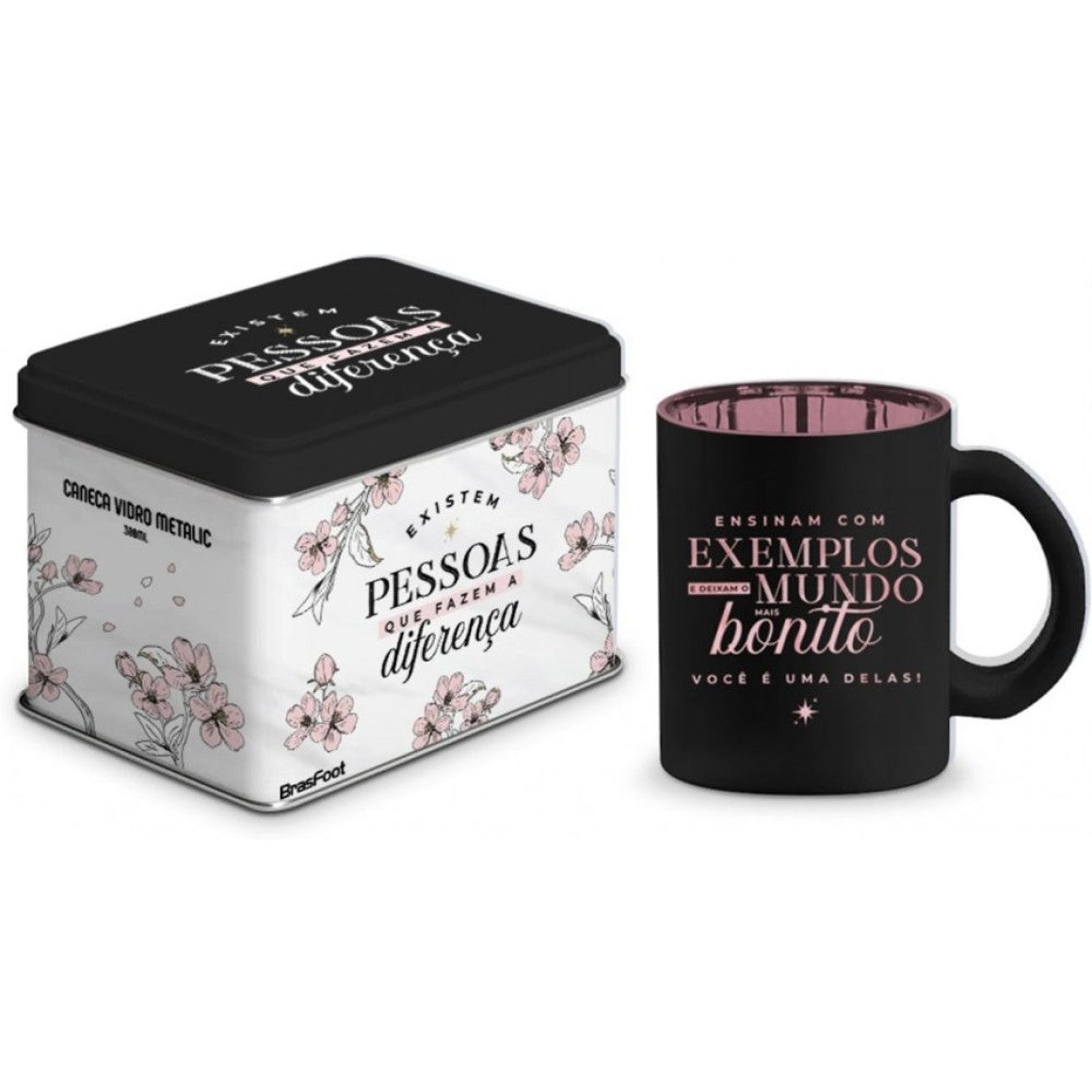 Caneca de Vidro 300ml Diamond Metalic com Lata - Pessoas Que Fazem A Diferença | Brasfoot