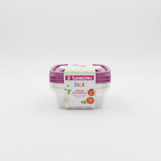 Conjunto 3 Potes Quadrados Hermético 530ml Sanremo Fácil — Micro-ondas, Freezer e Lava-louças | SR124/7C