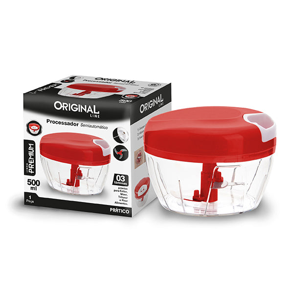 Processador Semiautomático Original Line 500 ml – 3 Lâminas Aço Inox, Linha Premium, Picador Triturador de Alimentos