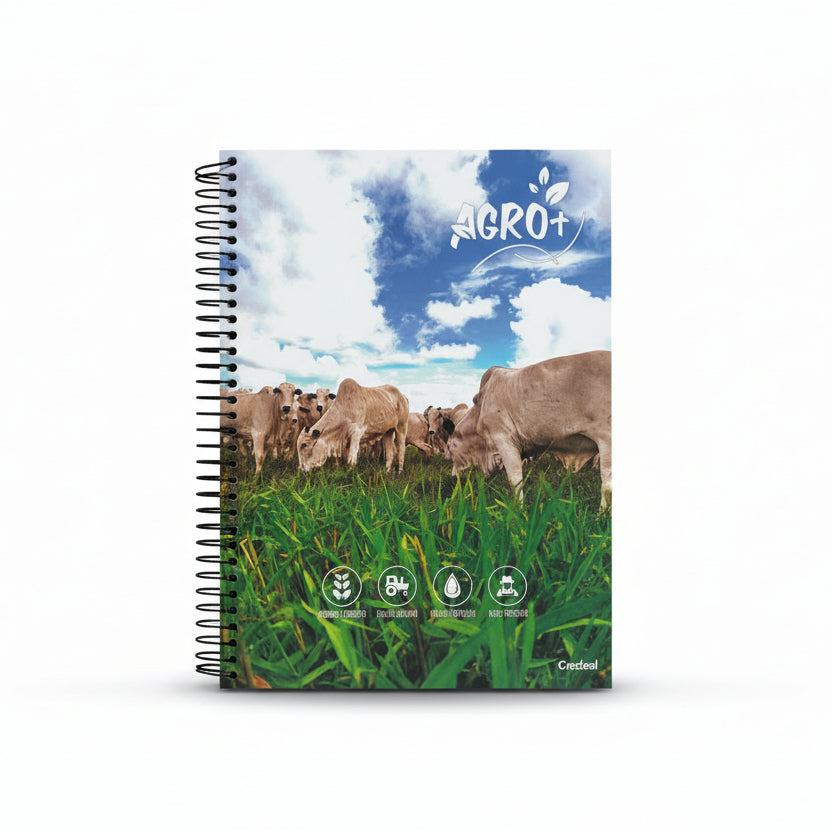 Caderno Agro+ 10 Matérias 160 Folhas Universitário Credeal – Capa Dura, Espiral, Folhas Pautadas, Ideal Estudo e Organização