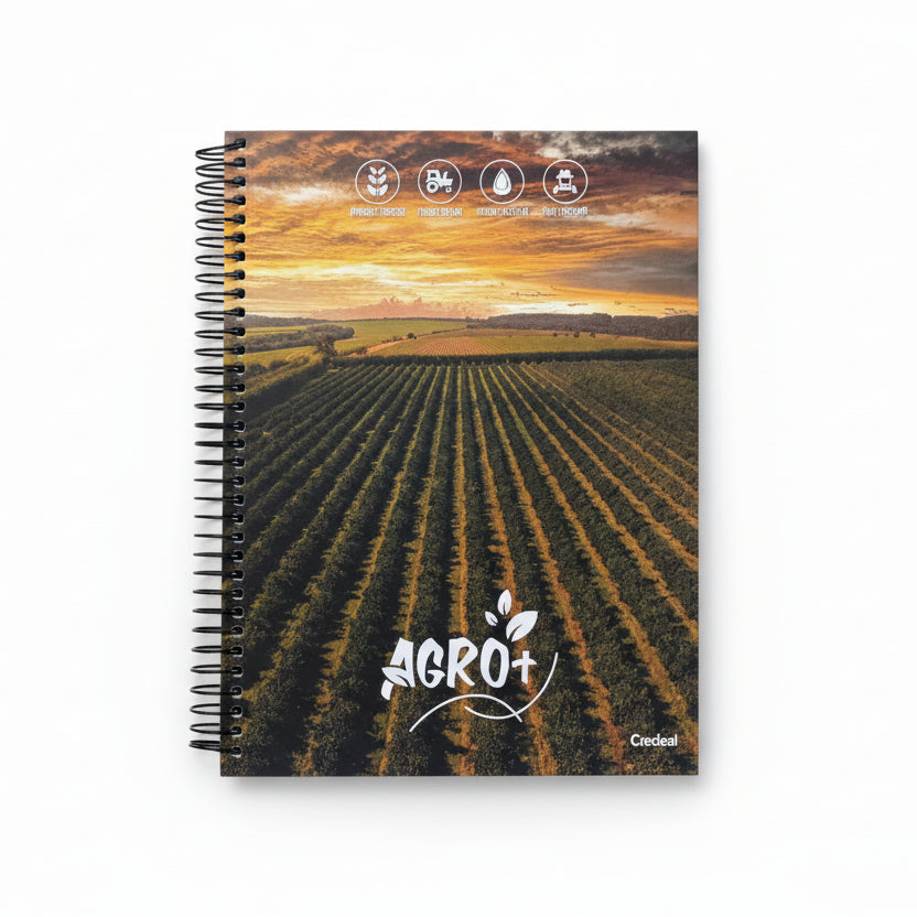 Caderno Agro+ 10 Matérias 160 Folhas Universitário Credeal – Capa Dura, Espiral, Folhas Pautadas, Ideal Estudo e Organização